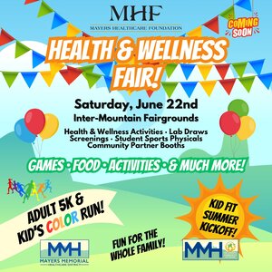 Health & Wellness Fair! ad of an outdoor scenery of balloons. Saturday, June 22nd, 2024