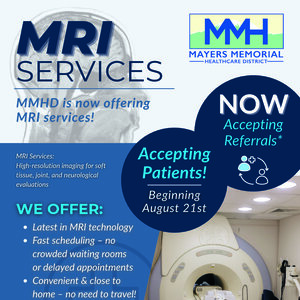 Mayers Memorial Healthcare District Brings MRI Services Close to Home.
New Mobile MRI Unit Arrives August 21 &#x2013; Referrals Now Being Accepted.